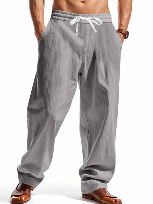 Loose linen casual wide-leg beach sports four seasons breathable trousers - Grey / S
