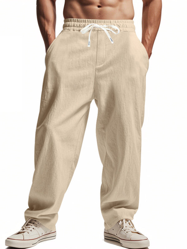 Loose linen casual wide-leg beach sports four seasons breathable trousers - Khaki / S