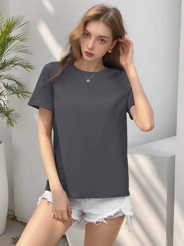 Loose round neck solid color short sleeve T-shirt