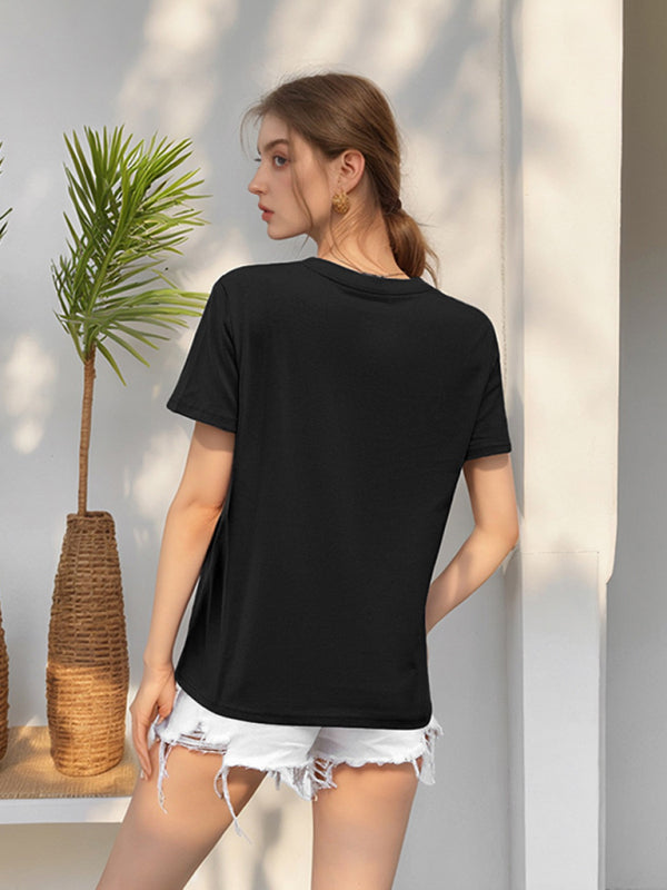 Loose round neck solid color short sleeve T-shirt