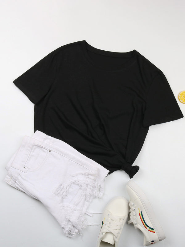 Loose round neck solid color short sleeve T-shirt