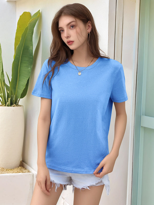 Loose round neck solid color short sleeve T-shirt