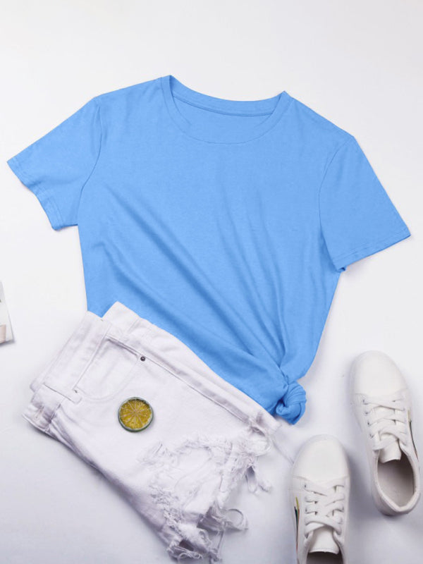 Loose round neck solid color short sleeve T-shirt