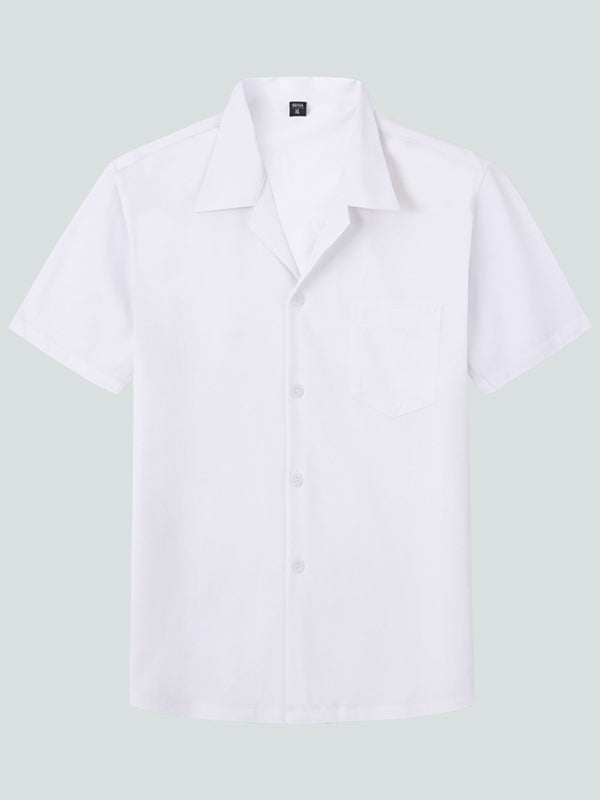 Loose Solid Color Casual Lapel Ordinary Short Sleeve Shirt Men - White / M
