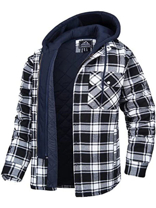 Men casual Thickened Padded Plaid Long Sleeve Loose Hooded Jacket - Printing 4 / S