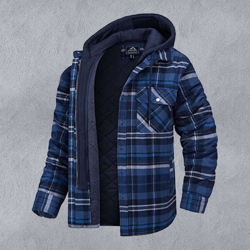 Men casual Thickened Padded Plaid Long Sleeve Loose Hooded Jacket - Printing 1 / S