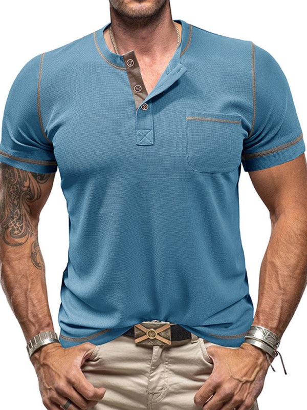 Men’s American Vintage Henley Collar Short Sleeve T-Shirt - Black / S