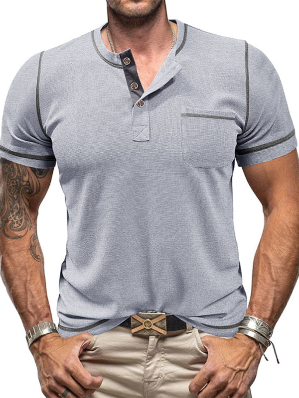 Men’s American Vintage Henley Collar Short Sleeve T-Shirt - Denim Blue / S