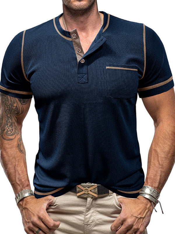 Men’s American Vintage Henley Collar Short Sleeve T-Shirt - Khaki / S