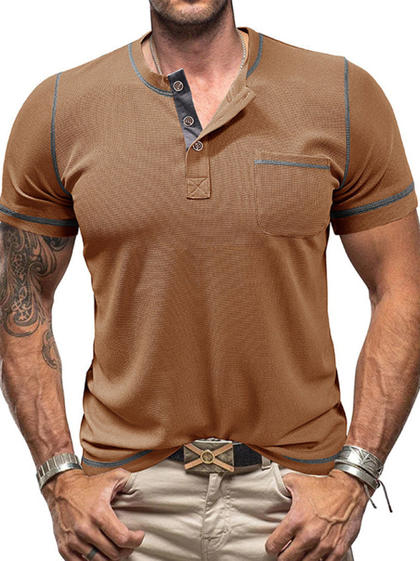 Men’s American Vintage Henley Collar Short Sleeve T-Shirt - Misty grey / S