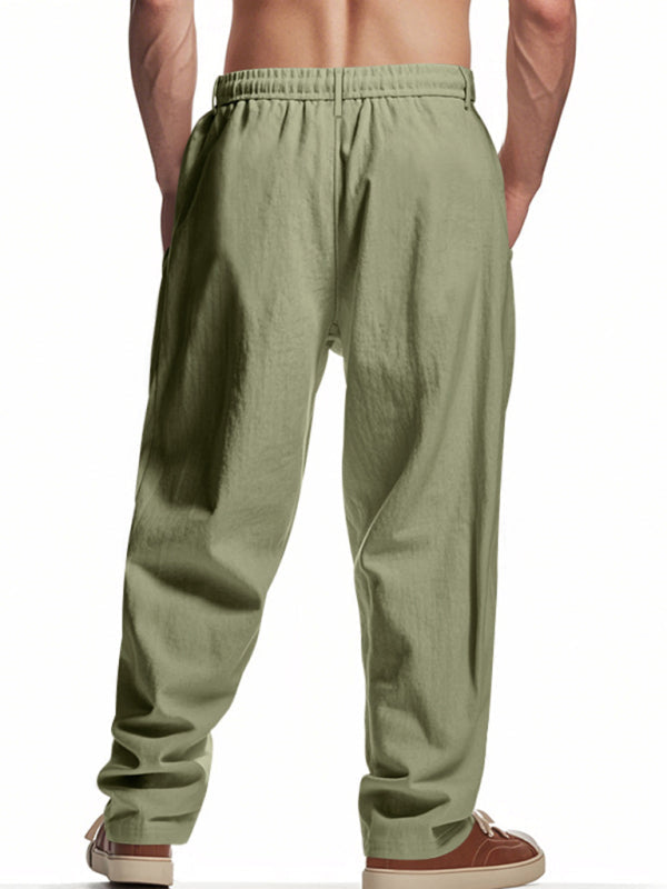 Men’s Army Green Breathable Linen Loose Casual Pants