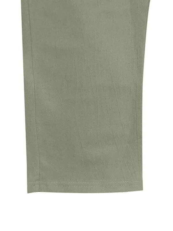 Men’s Army Green Breathable Linen Loose Casual Pants