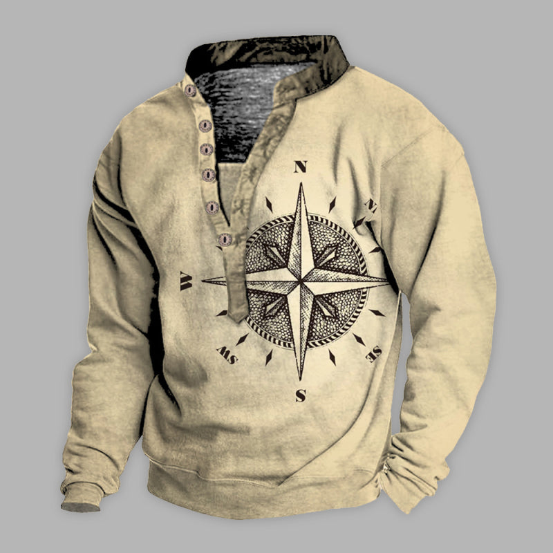 Men’s Arrow Compass Print Long Sleeve T-Shirt - Khaki / S