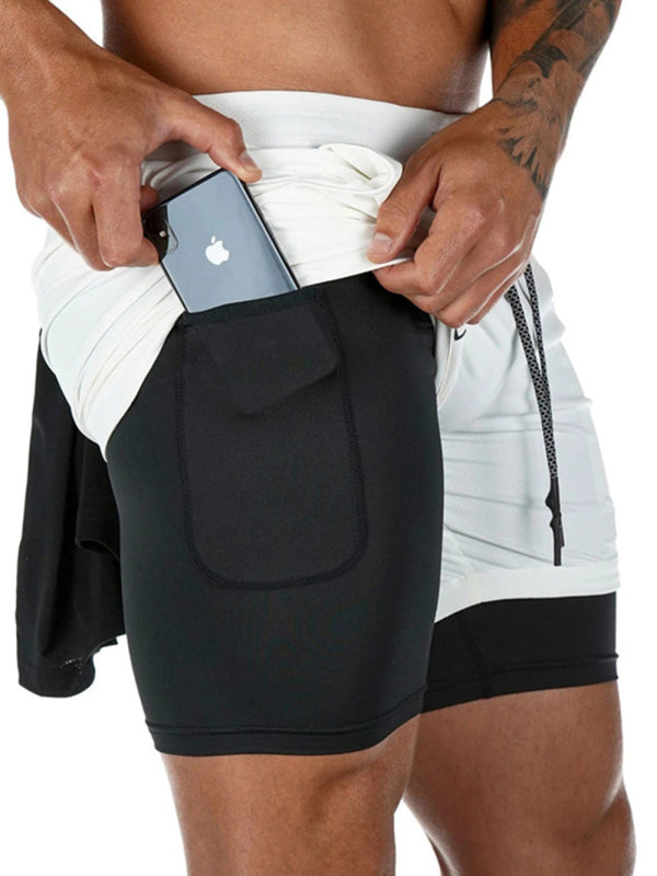 Men’s athleisure fake two-piece shorts - White / M