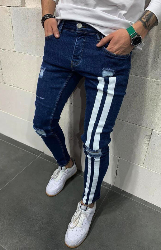 Men’s Athletic Striped Elastic Fit Jeans
