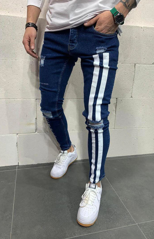 Men’s Athletic Striped Elastic Fit Jeans
