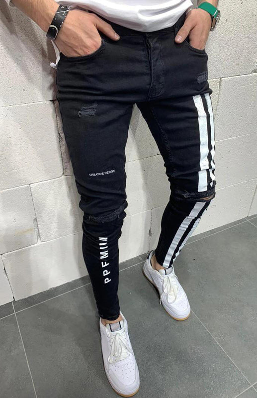 Men’s Athletic Striped Elastic Fit Jeans