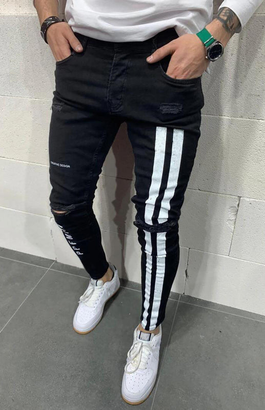 Men’s Athletic Striped Elastic Fit Jeans