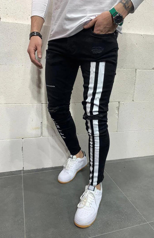 Men’s Athletic Striped Elastic Fit Jeans