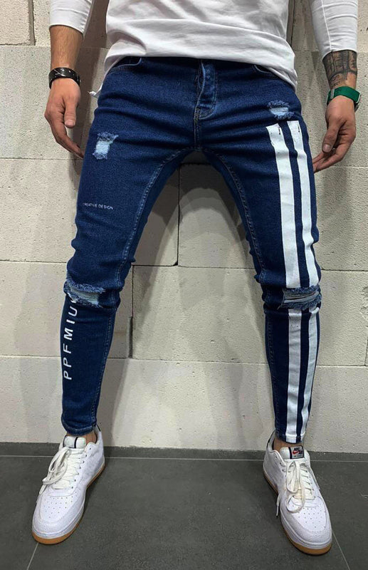Men’s Athletic Striped Elastic Fit Jeans - Purplish blue navy / S
