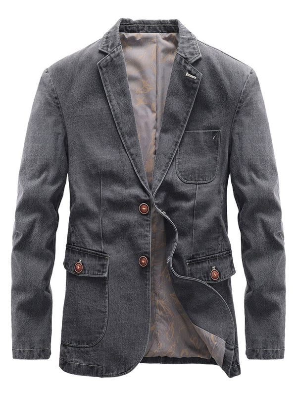 Men’s Autumn-Winter Lapel Collar Knit Denim Jacket with Long Sleeves