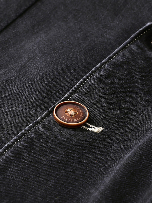 Men’s Autumn-Winter Lapel Collar Knit Denim Jacket with Long Sleeves