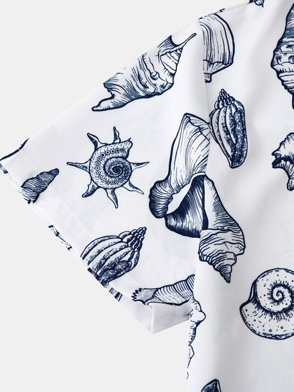 Men’s Beach Seashell Print Button-Up Shirt
