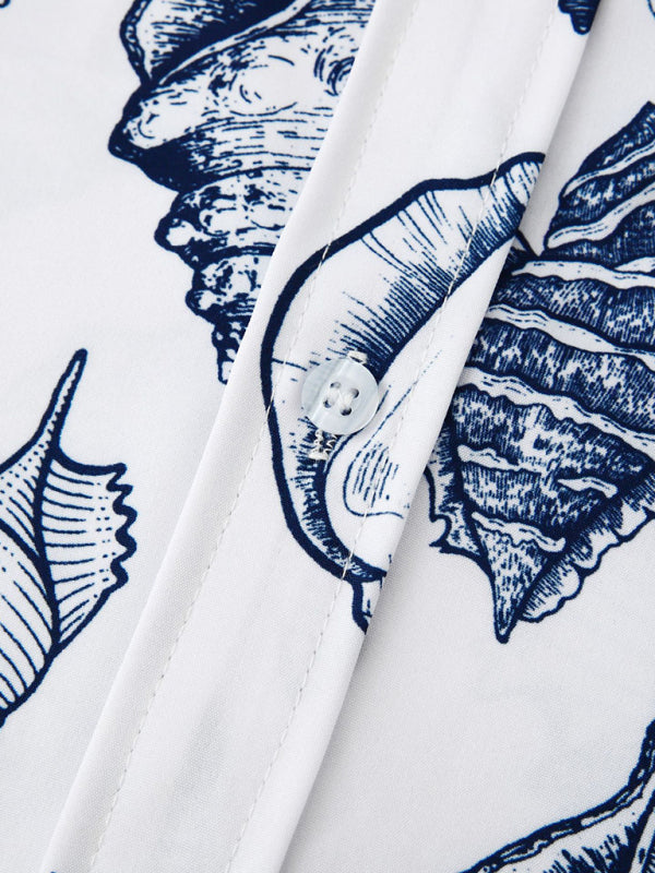 Men’s Beach Seashell Print Button-Up Shirt