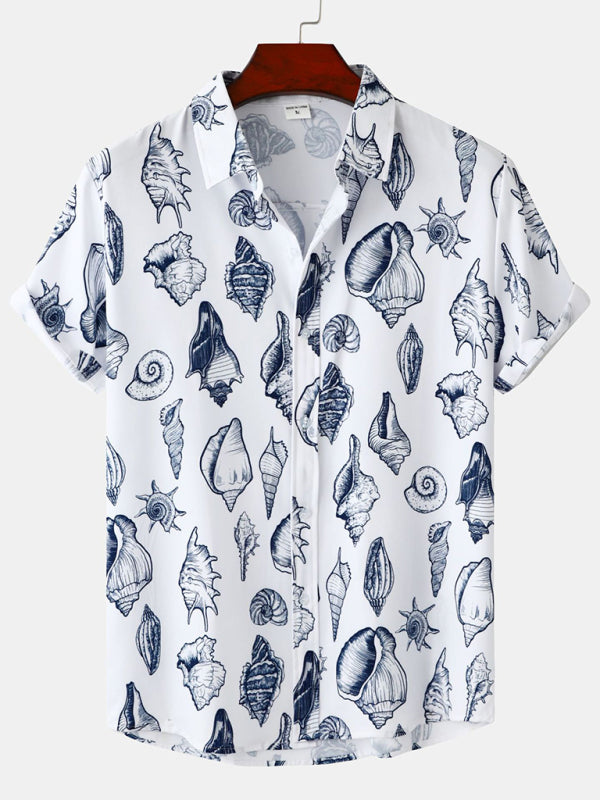 Men’s Beach Seashell Print Button-Up Shirt - Pattern / M
