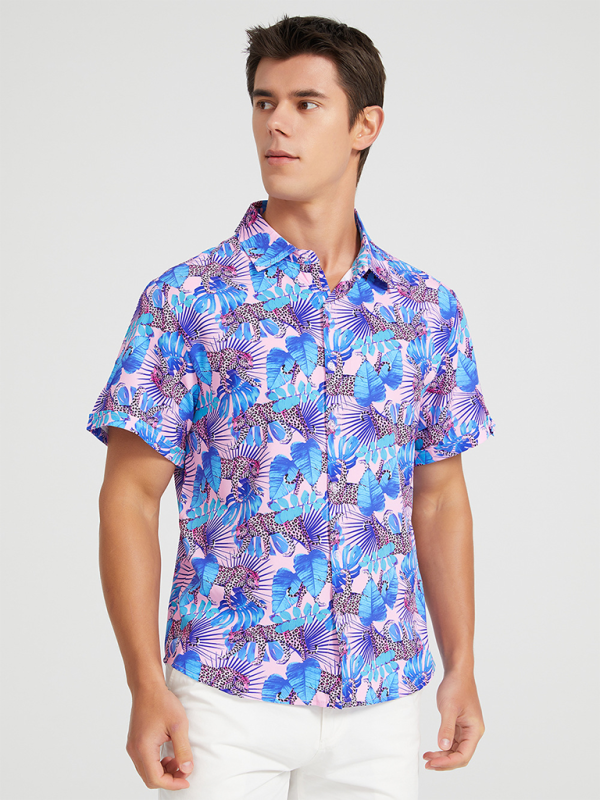 Men’s Beach Shirt Hawaiian Vacation Print Short Sleeve Shirt