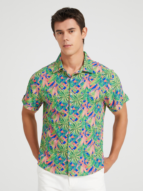 Men’s Beach Shirt Hawaiian Vacation Print Short Sleeve Shirt