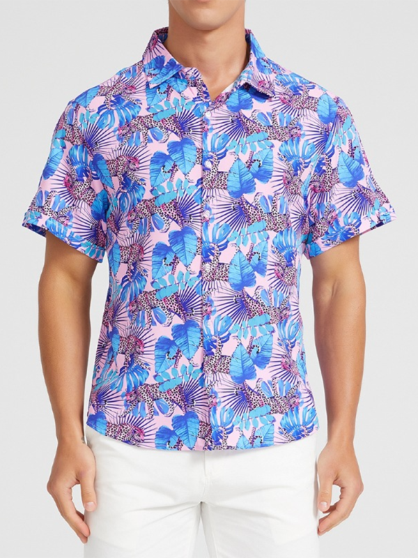 Men’s Beach Shirt Hawaiian Vacation Print Short Sleeve Shirt - Pinkpurple / S