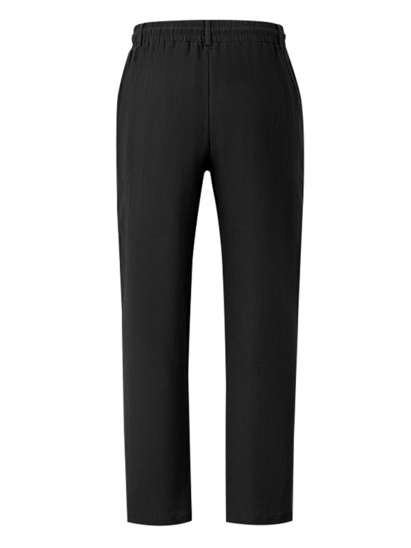 Men’s black breathable linen loose casual trousers with elastic waist for comfort