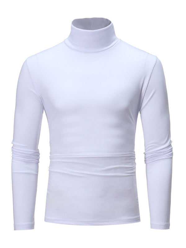 Men’s Bottom Shirt Solid Color Casual High Collar Design Long Sleeve T-Shirt - White / M