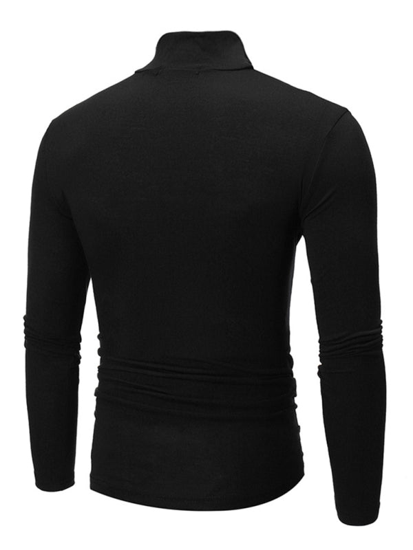 Men’s Bottom Shirt Solid Color Casual High Collar Design Long Sleeve T-Shirt