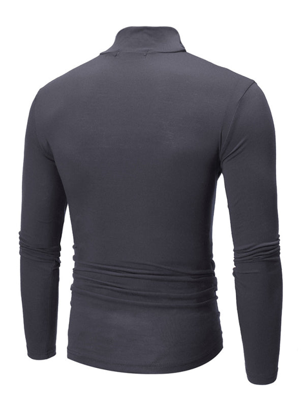 Men’s Bottom Shirt Solid Color Casual High Collar Design Long Sleeve T-Shirt