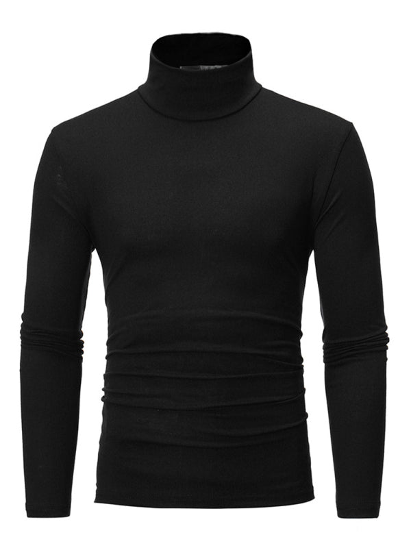 Men’s Bottom Shirt Solid Color Casual High Collar Design Long Sleeve T-Shirt - Black / M