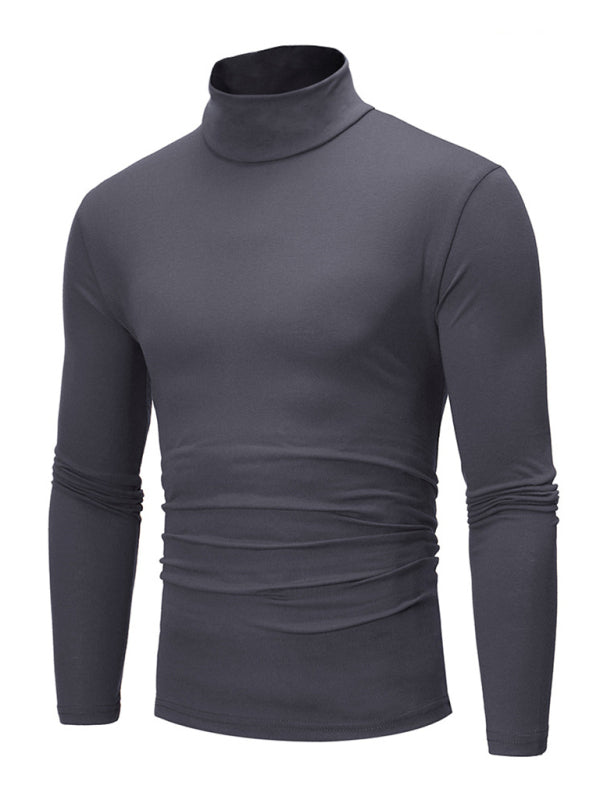Men’s Bottom Shirt Solid Color Casual High Collar Design Long Sleeve T-Shirt