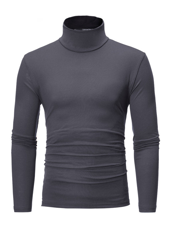 Men’s Bottom Shirt Solid Color Casual High Collar Design Long Sleeve T-Shirt