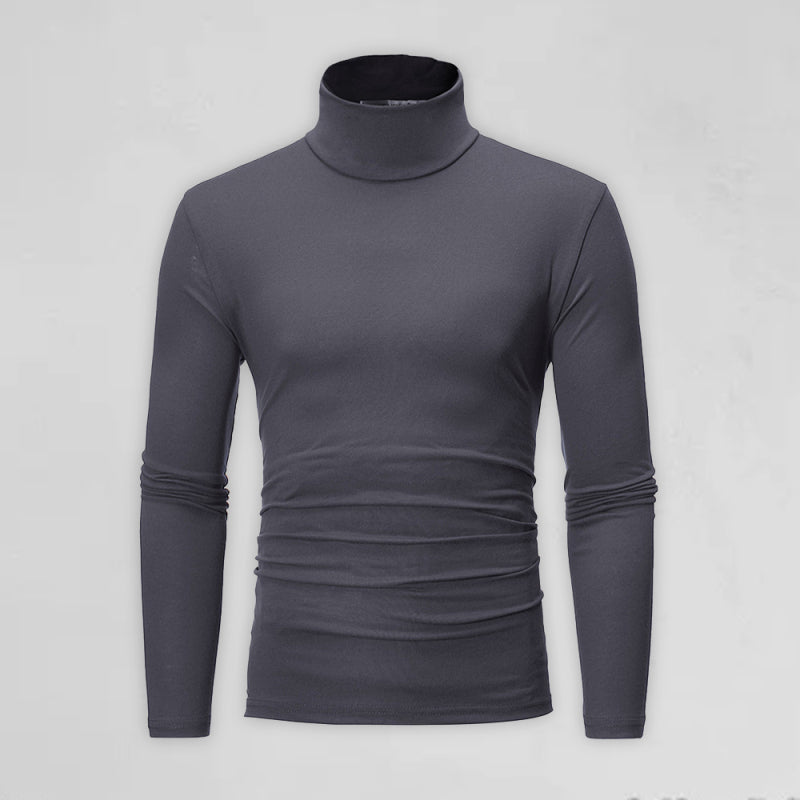 Men’s Bottom Shirt Solid Color Casual High Collar Design Long Sleeve T-Shirt - Grey / M
