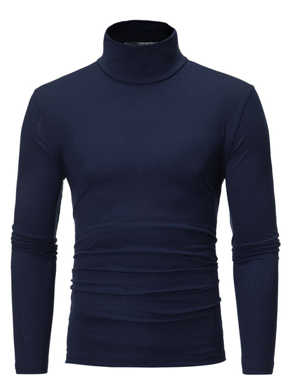 Men’s Bottom Shirt Solid Color Casual High Collar Design Long Sleeve T-Shirt - Blue / M