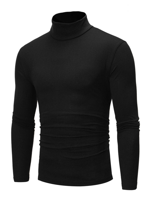 Men’s Bottom Shirt Solid Color Casual High Collar Design Long Sleeve T-Shirt