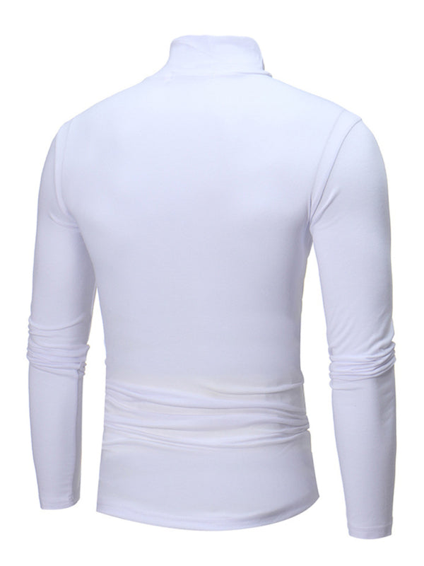 Men’s Bottom Shirt Solid Color Casual High Collar Design Long Sleeve T-Shirt