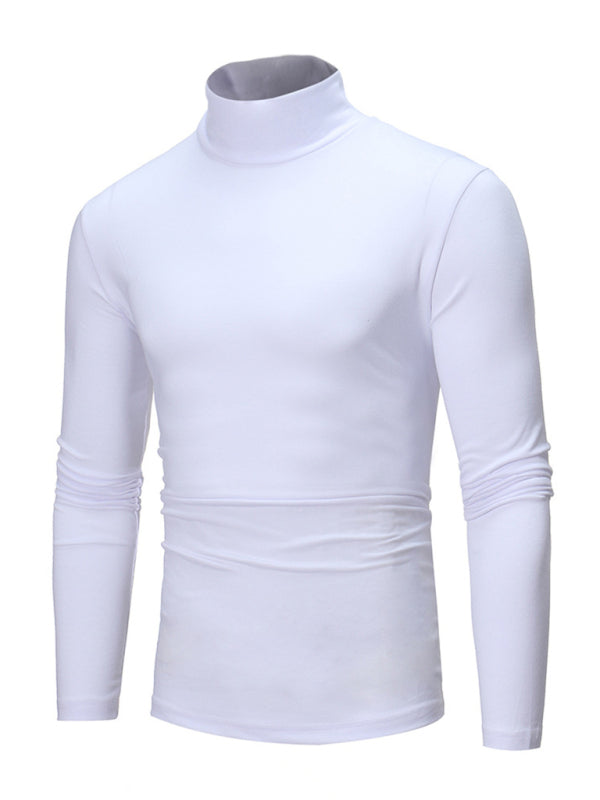 Men’s Bottom Shirt Solid Color Casual High Collar Design Long Sleeve T-Shirt