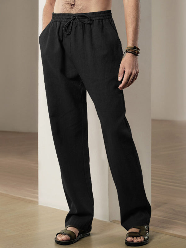 Men’s Breathable Linen Loose Casual Sports Trousers - Black / S