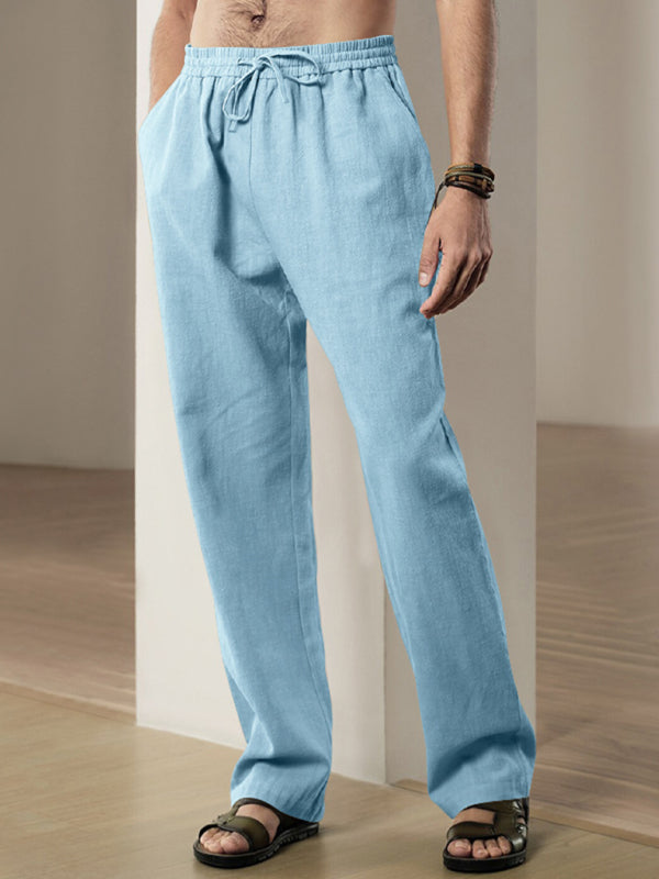 Men’s Breathable Linen Loose Casual Sports Trousers - Clear blue / S