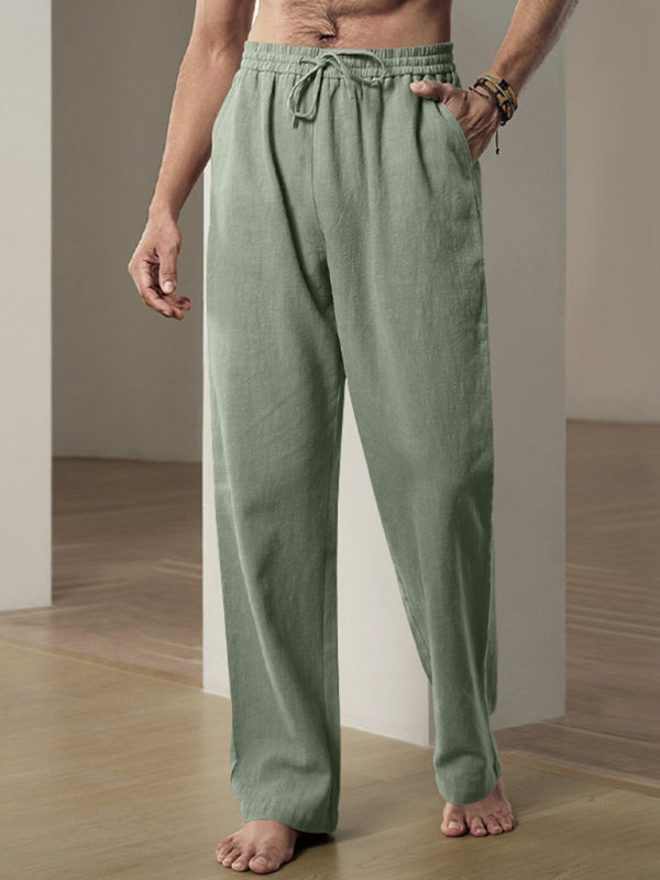 Men’s Breathable Linen Loose Casual Sports Trousers - Grey green / S