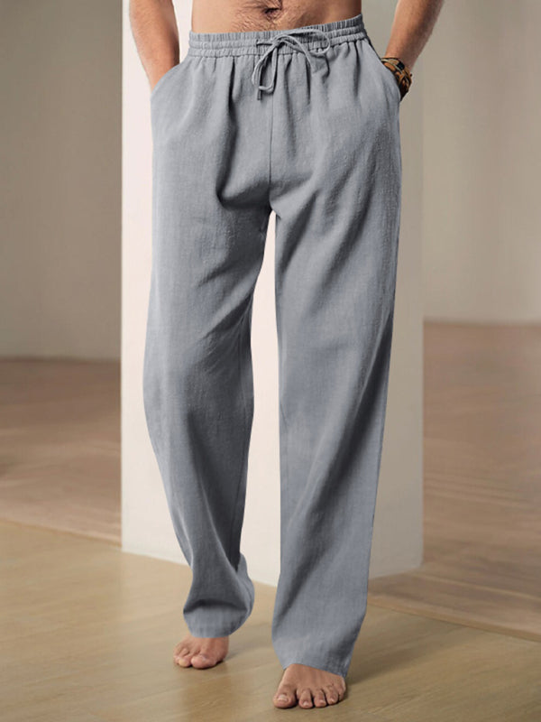 Men’s Breathable Linen Loose Casual Sports Trousers - Grey / S