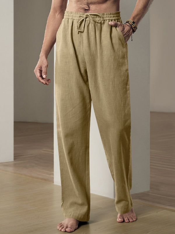 Men’s Breathable Linen Loose Casual Sports Trousers - Khaki / S