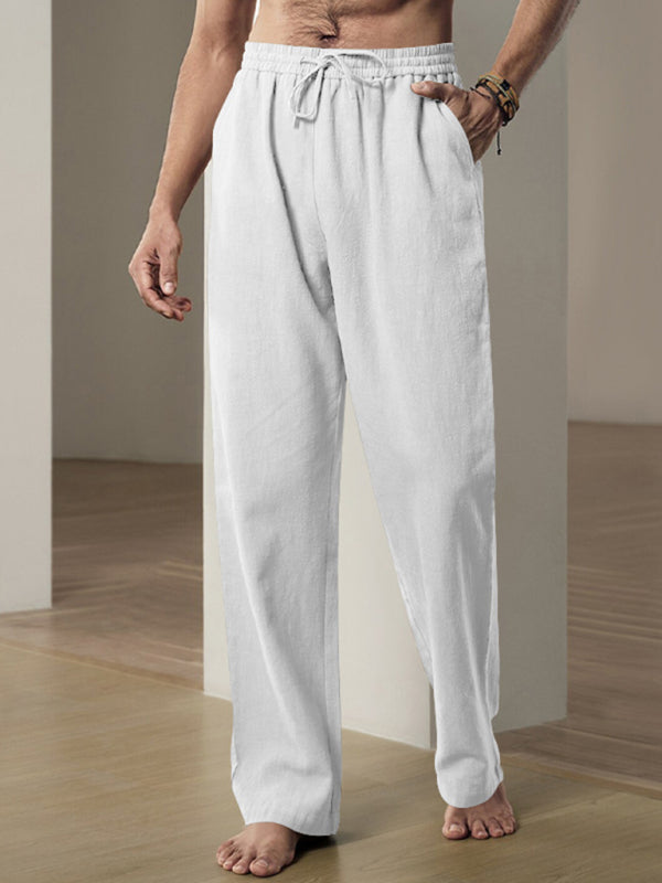Men’s Breathable Linen Loose Casual Sports Trousers - White / S